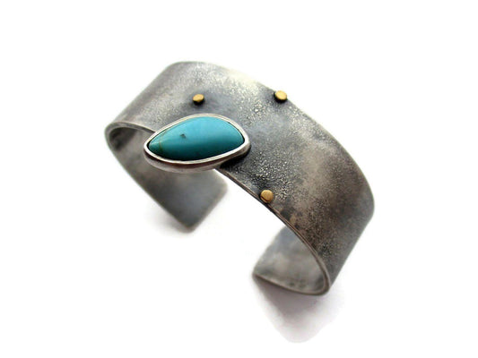 Turquoise raw silver bracelet - Aela KimyaJoyas