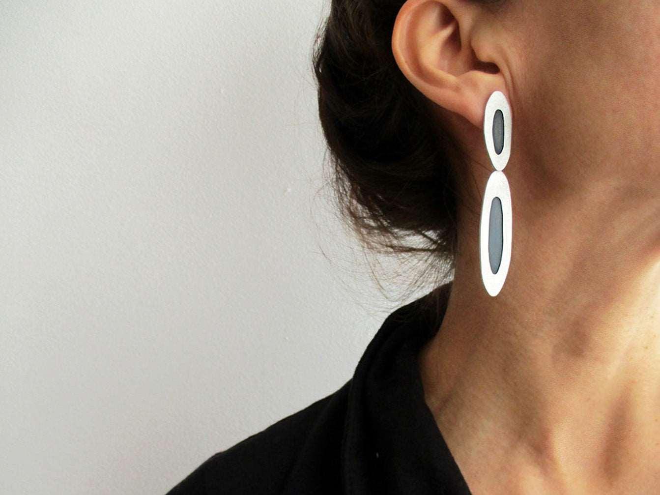 Asymmetrical Silver Post Earrings - Contemporary Jewelry | KimyaJoyas